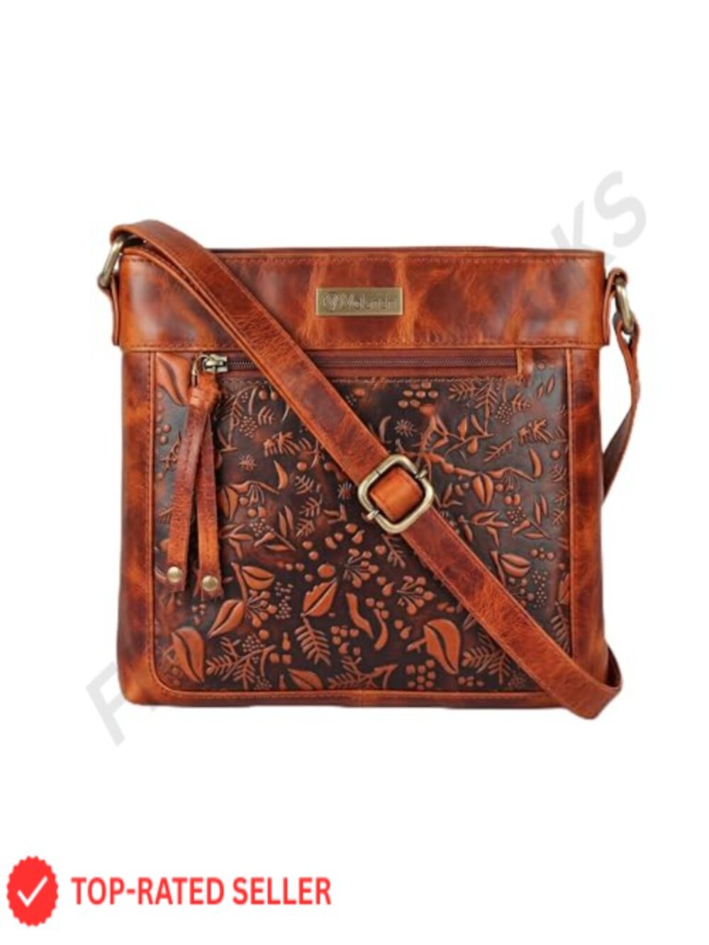 Genuine Leather Crossbody Bag with Adjustable Strap and YKK Zippers
